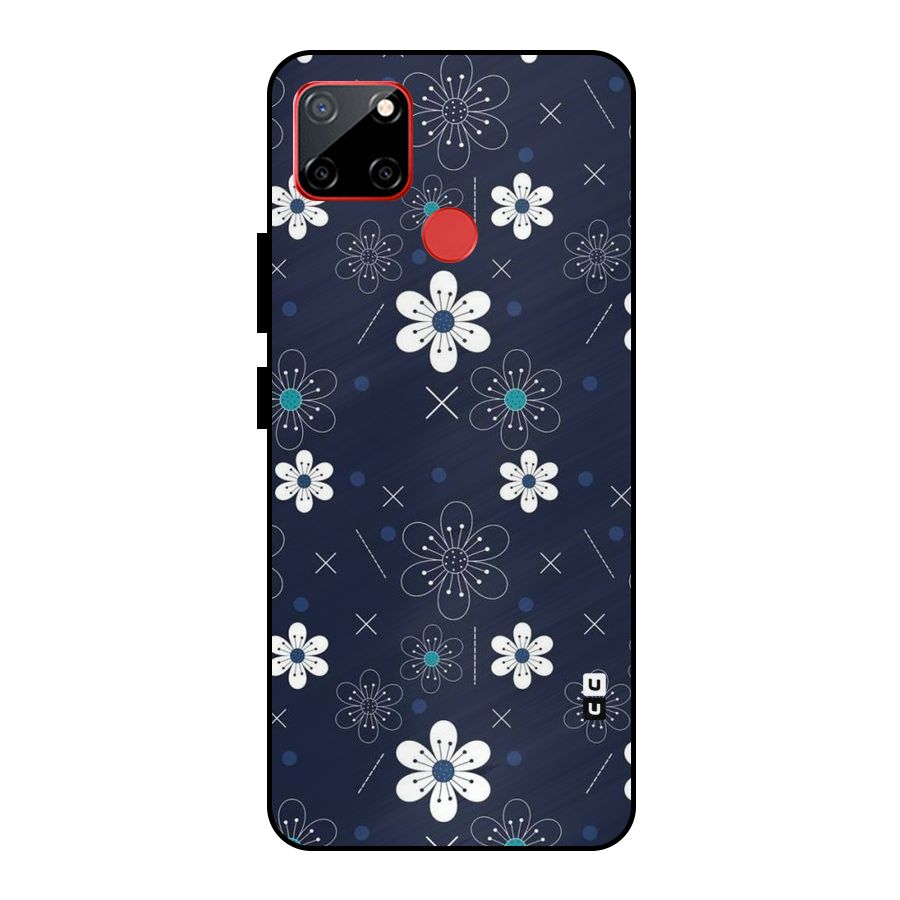 White Floral Shapes Metal Back Case for Realme C12