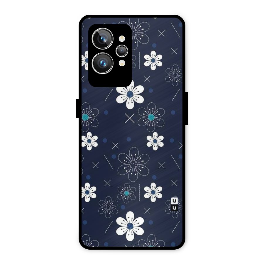 White Floral Shapes Metal Back Case for Realme GT2 Pro