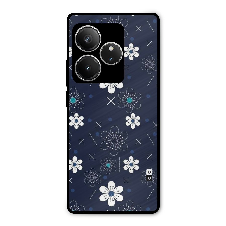 White Floral Shapes Metal Back Case for Realme GT 6