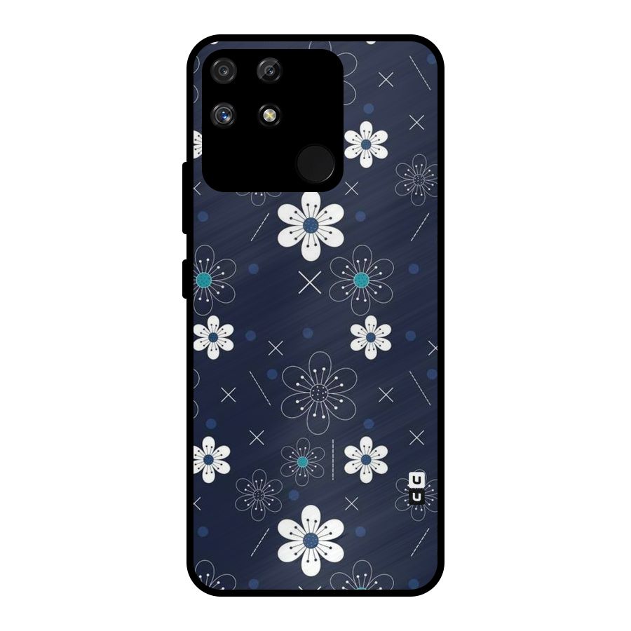 White Floral Shapes Metal Back Case for Realme Narzo 50A