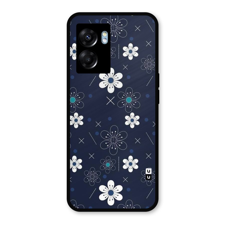 White Floral Shapes Metal Back Case for Realme Narzo 50 5G