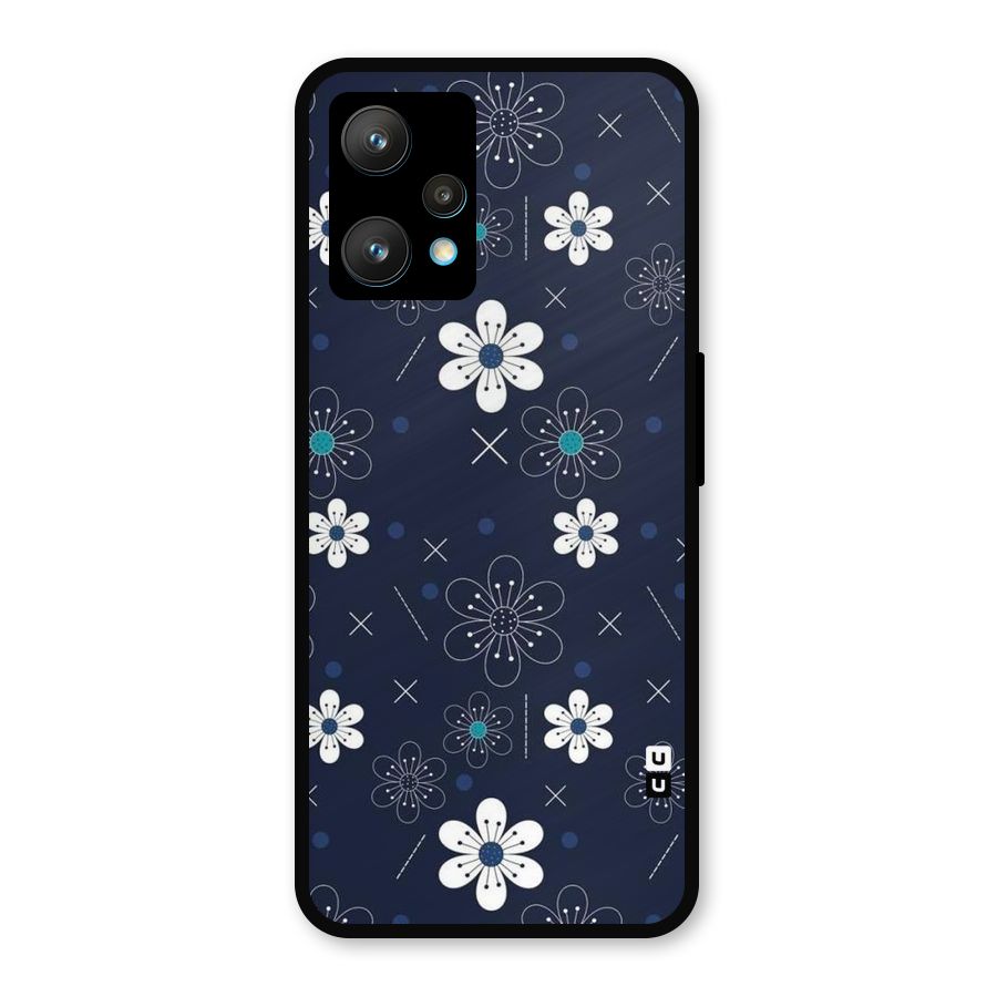 White Floral Shapes Metal Back Case for Realme Narzo 50 Pro