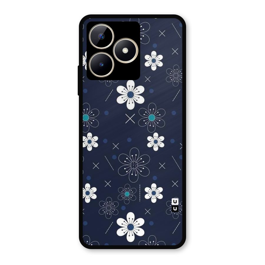 White Floral Shapes Metal Back Case for Realme Narzo N53