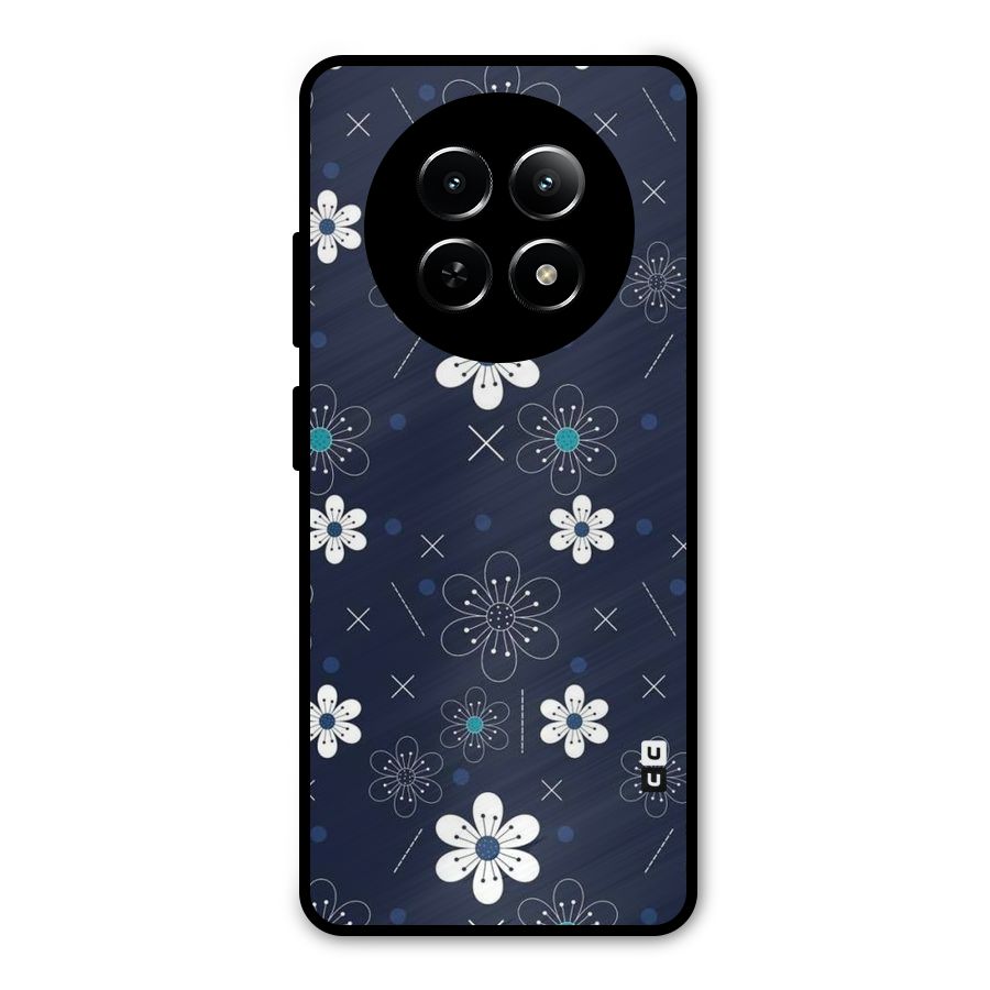 White Floral Shapes Metal Back Case for Realme Narzo N65