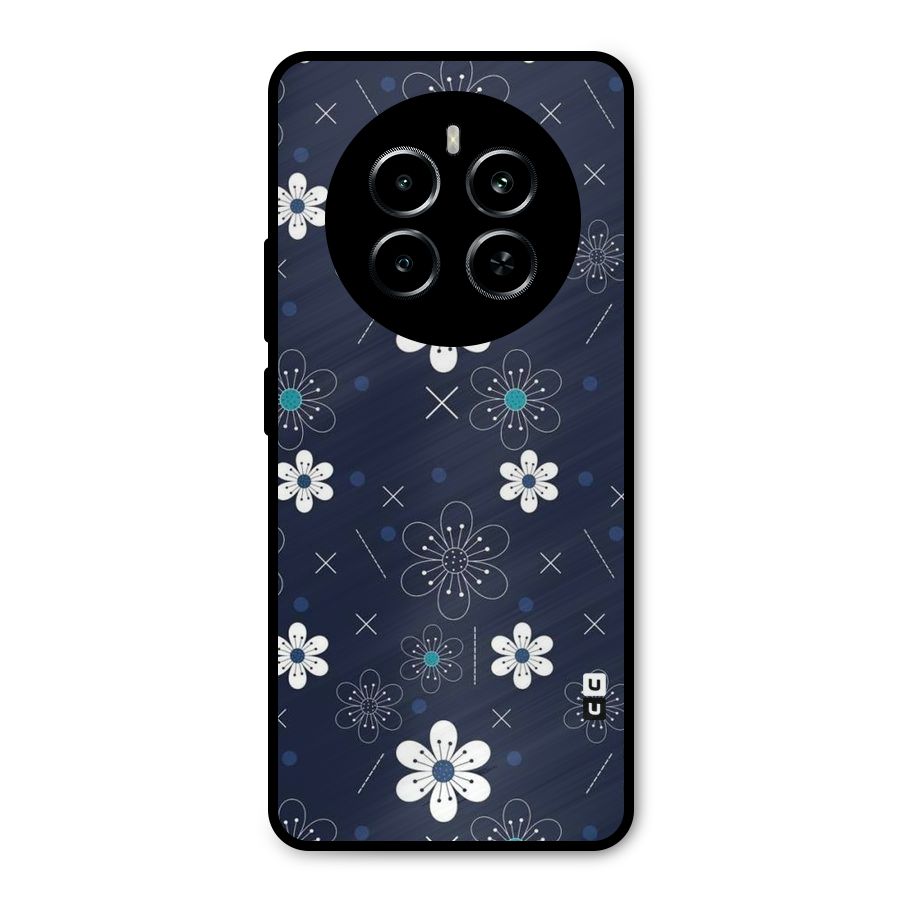 White Floral Shapes Metal Back Case for Realme P1