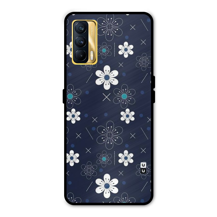 White Floral Shapes Metal Back Case for Realme X7