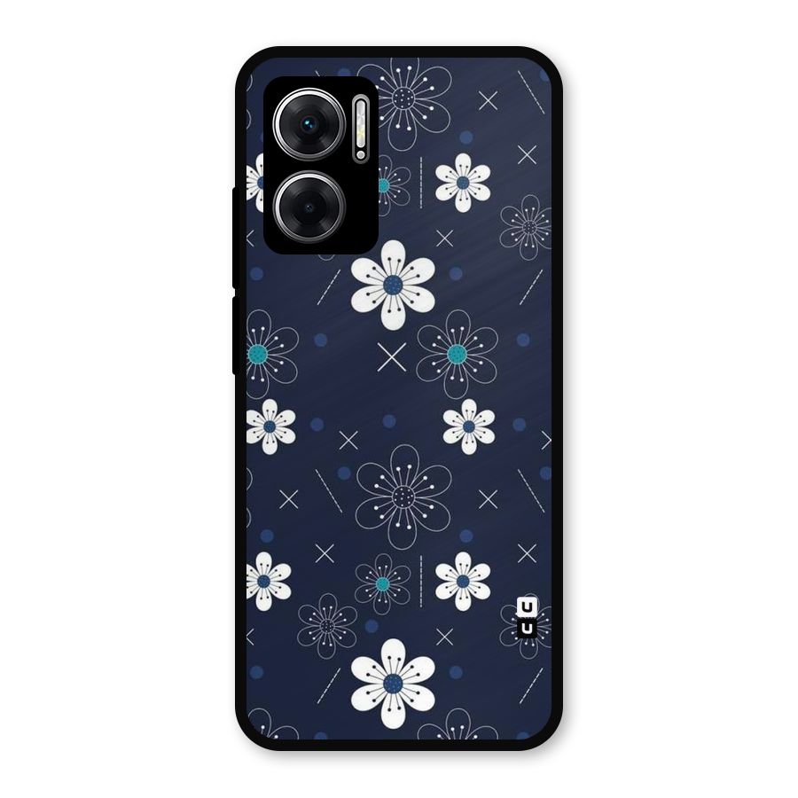 White Floral Shapes Metal Back Case for Redmi 11 Prime 5G