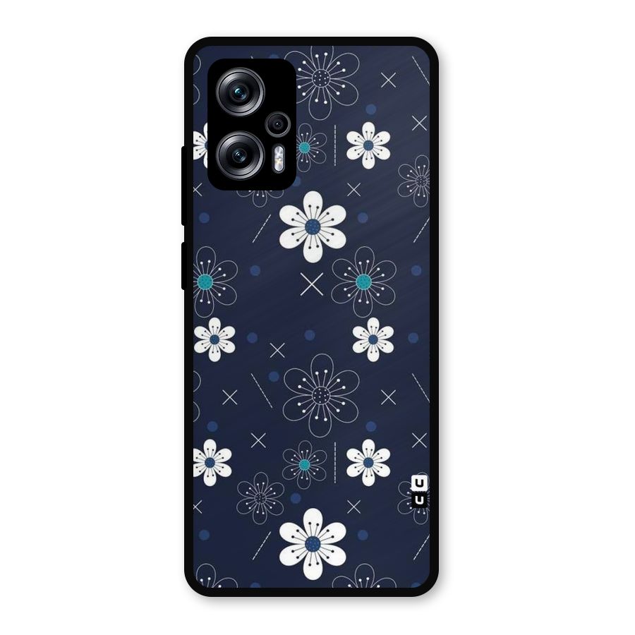 White Floral Shapes Metal Back Case for Redmi K50i