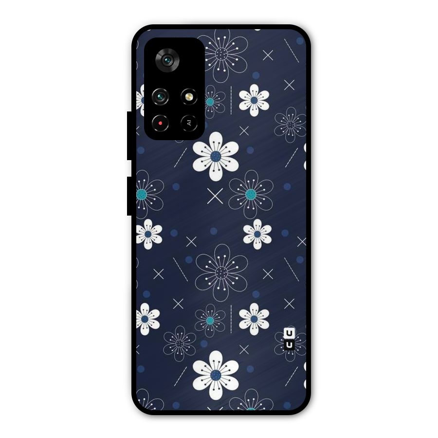 White Floral Shapes Metal Back Case for Redmi Note 11T 5G
