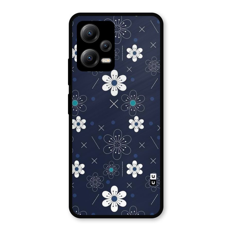 White Floral Shapes Metal Back Case for Redmi Note 12 5G