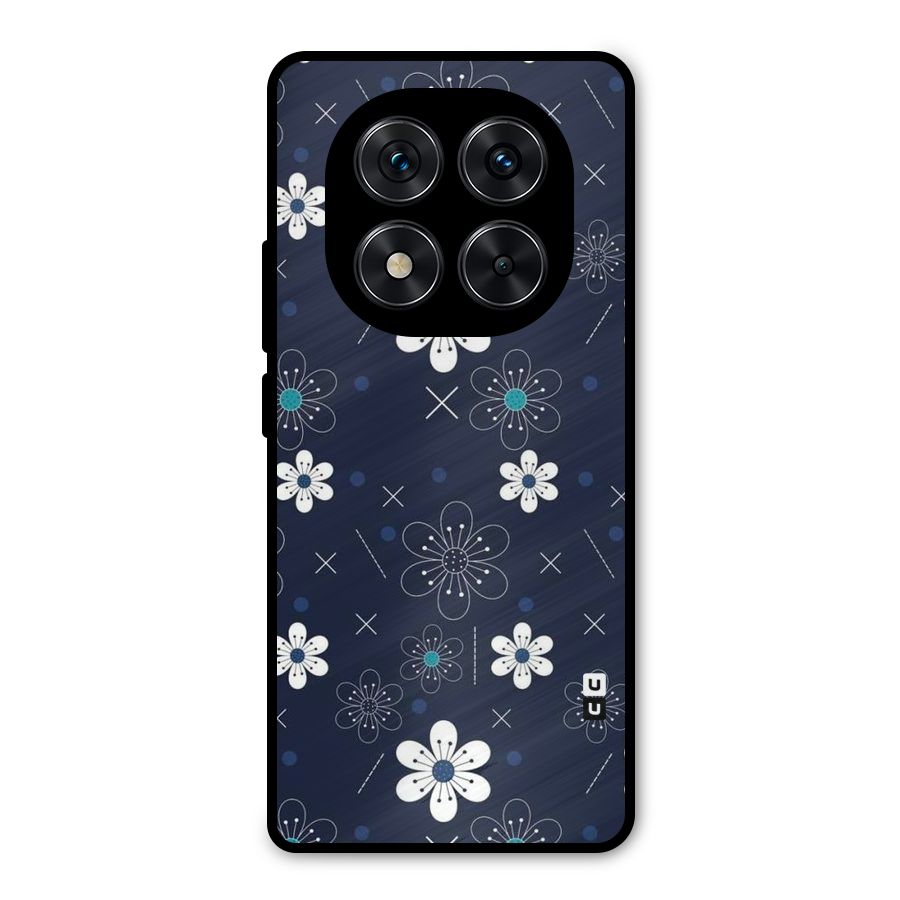 White Floral Shapes Metal Back Case for Redmi Note 14 Pro 5G