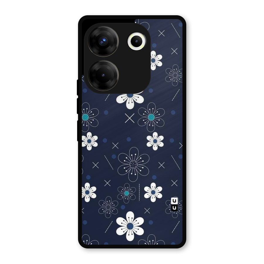 White Floral Shapes Metal Back Case for Tecno Camon 20
