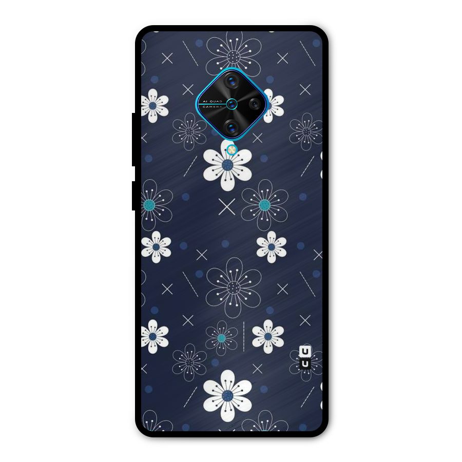 White Floral Shapes Metal Back Case for Vivo S1 Pro