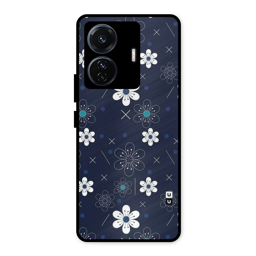White Floral Shapes Metal Back Case for Vivo T1 Pro