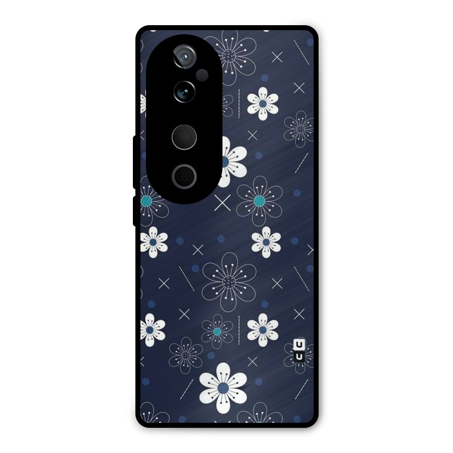 White Floral Shapes Metal Back Case for Vivo T3 Ultra