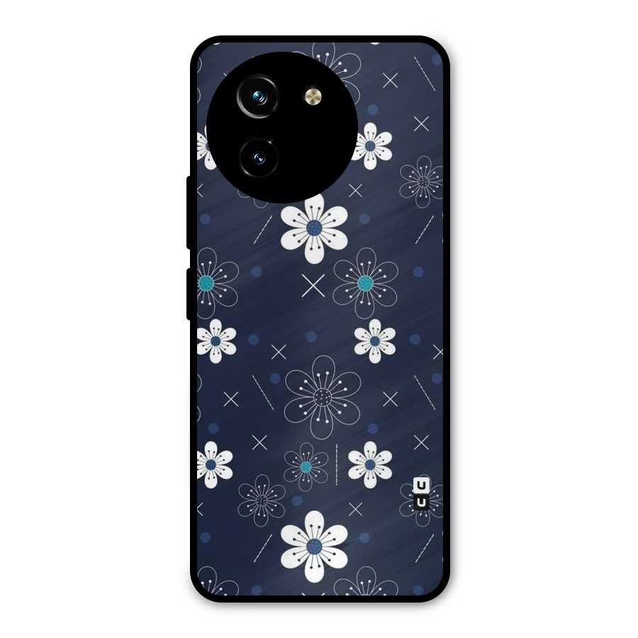 White Floral Shapes Metal Back Case for Vivo T3x