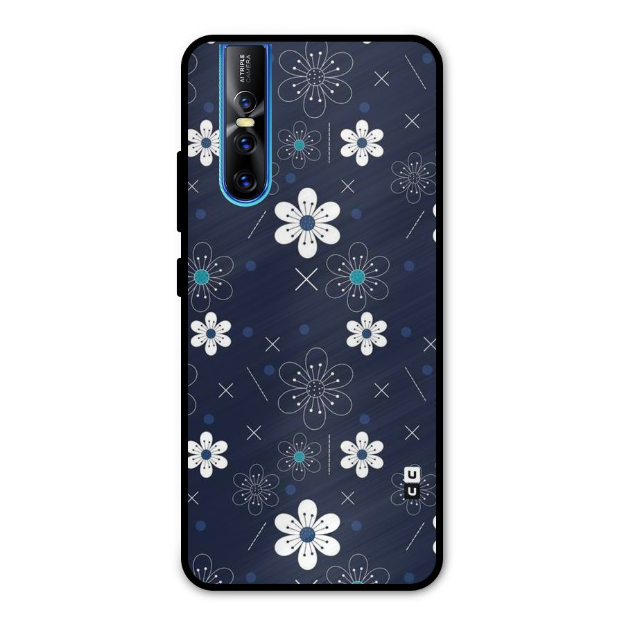White Floral Shapes Metal Back Case for Vivo V15 Pro