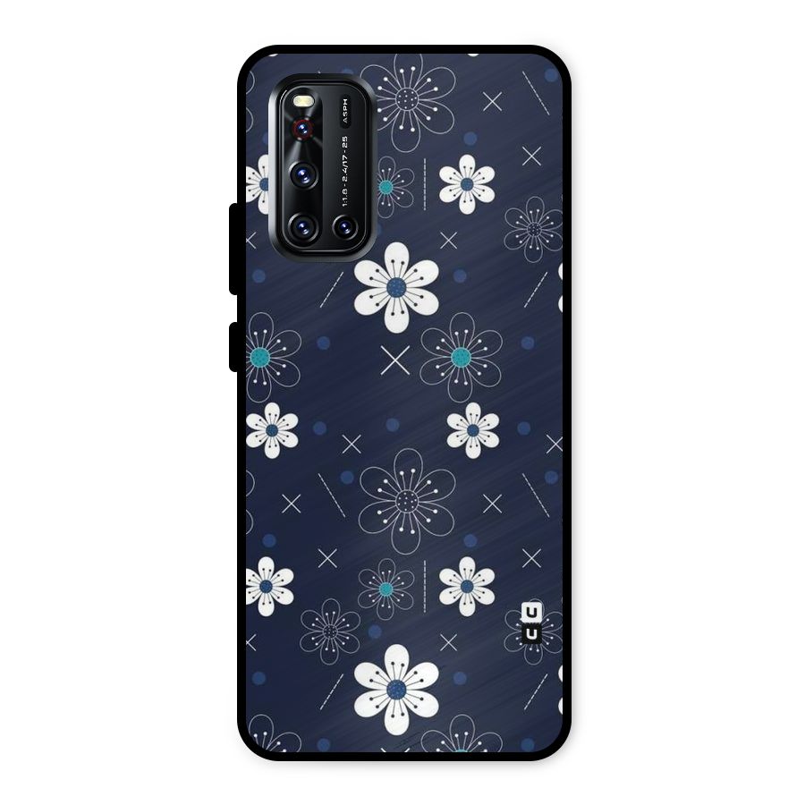 White Floral Shapes Metal Back Case for Vivo V19