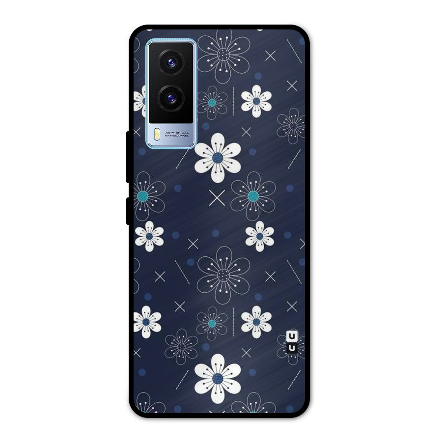 White Floral Shapes Metal Back Case for Vivo V21e 5G