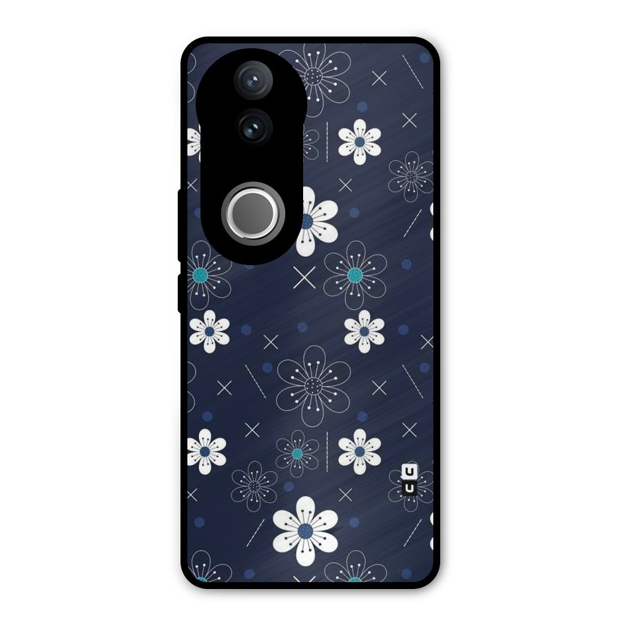 White Floral Shapes Metal Back Case for Vivo V50e
