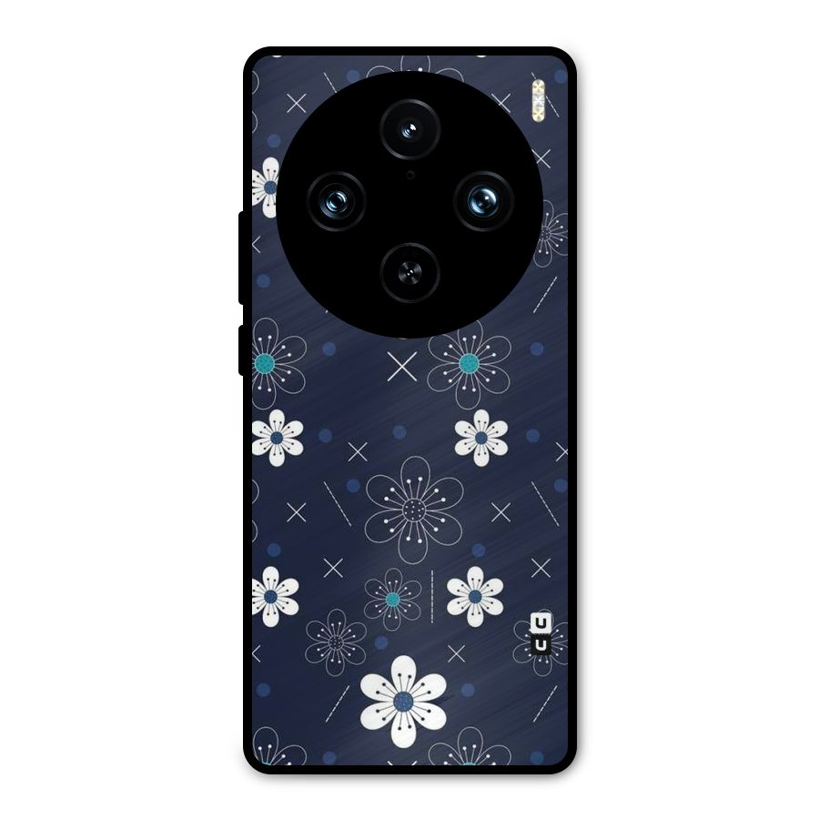 White Floral Shapes Metal Back Case for Vivo X100 Pro