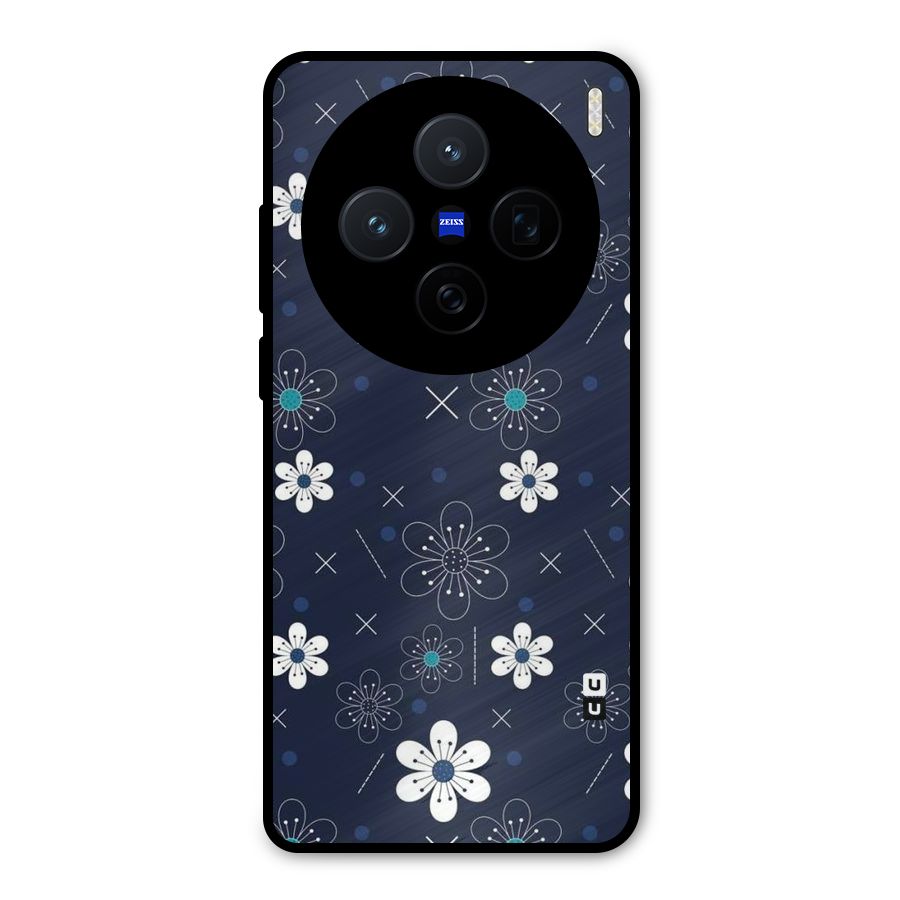 White Floral Shapes Metal Back Case for Vivo X200