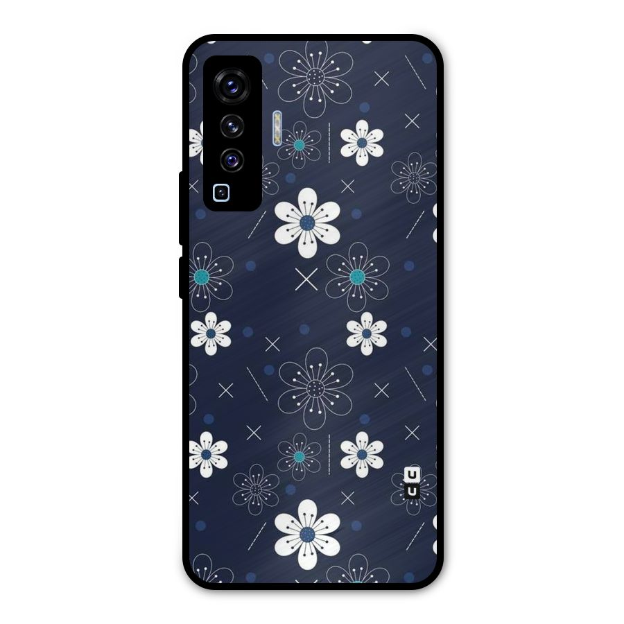 White Floral Shapes Metal Back Case for Vivo X50