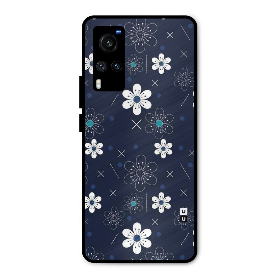 White Floral Shapes Metal Back Case for Vivo X60