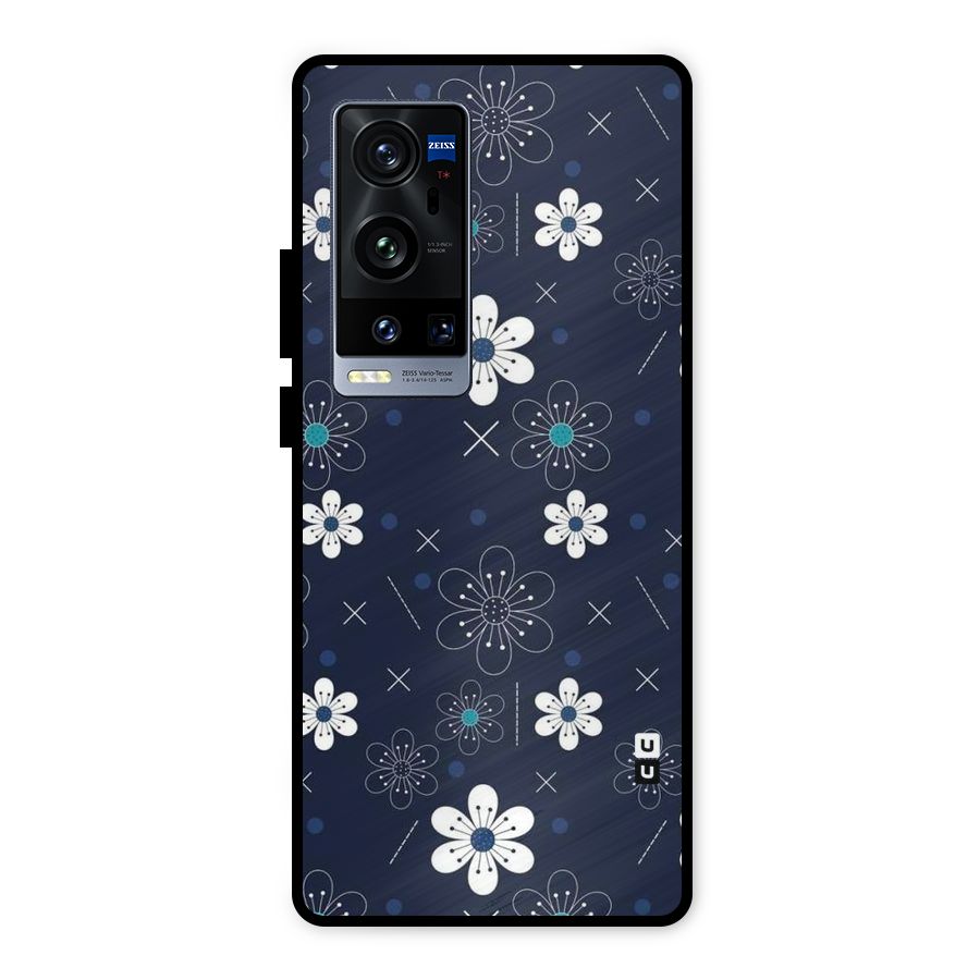 White Floral Shapes Metal Back Case for Vivo X60 Pro Plus