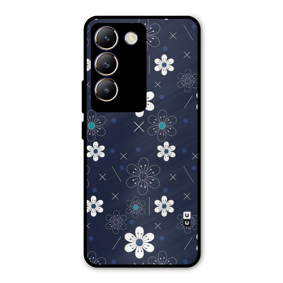 White Floral Shapes Metal Back Case for Vivo Y200e