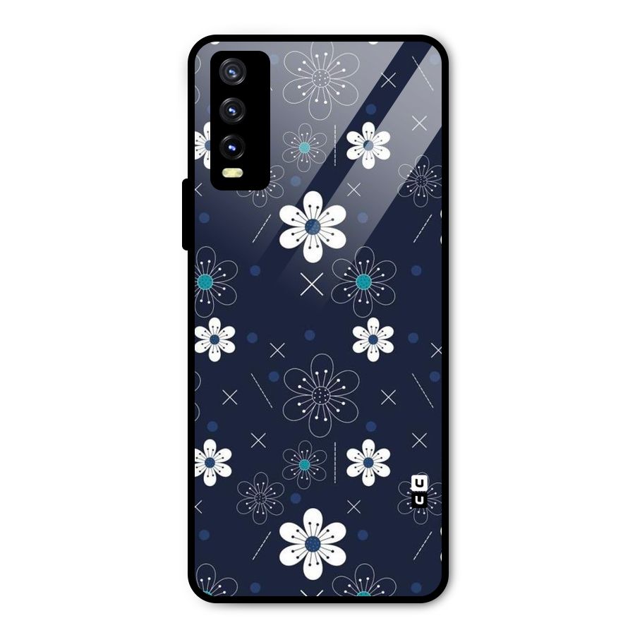 White Floral Shapes Metal Back Case for Vivo Y20g