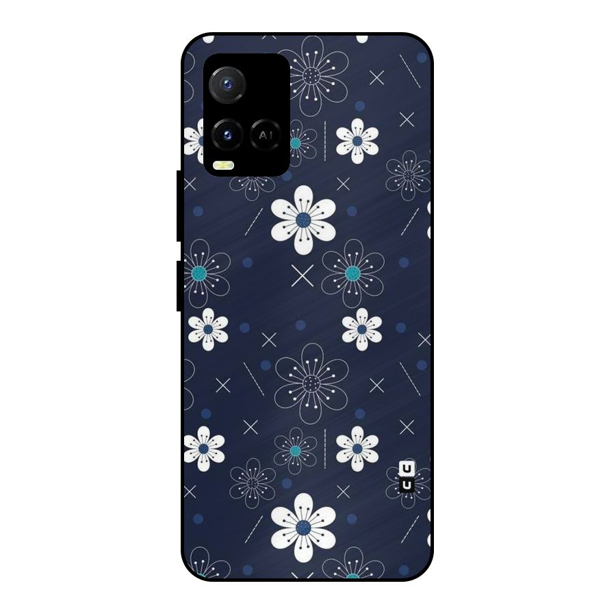 White Floral Shapes Metal Back Case for Vivo Y21 2021