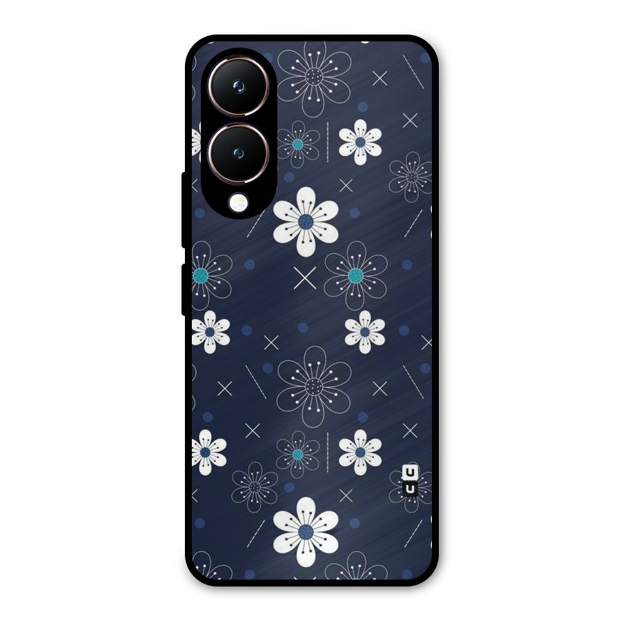 White Floral Shapes Metal Back Case for Vivo Y28