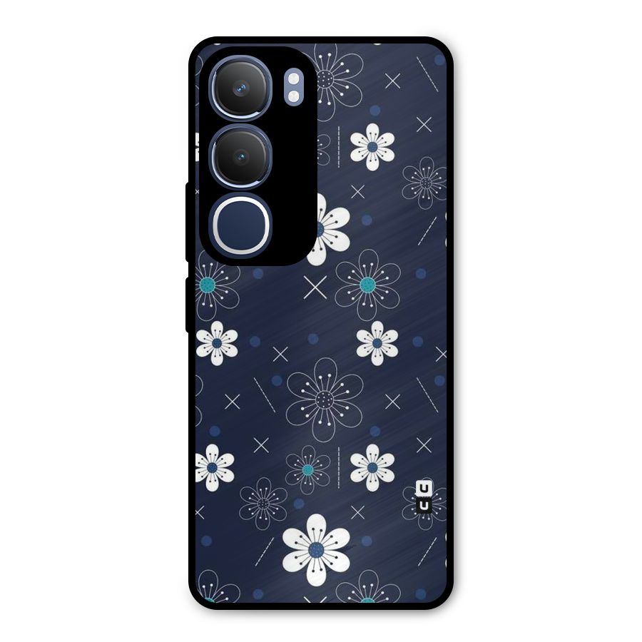 White Floral Shapes Metal Back Case for Vivo Y29