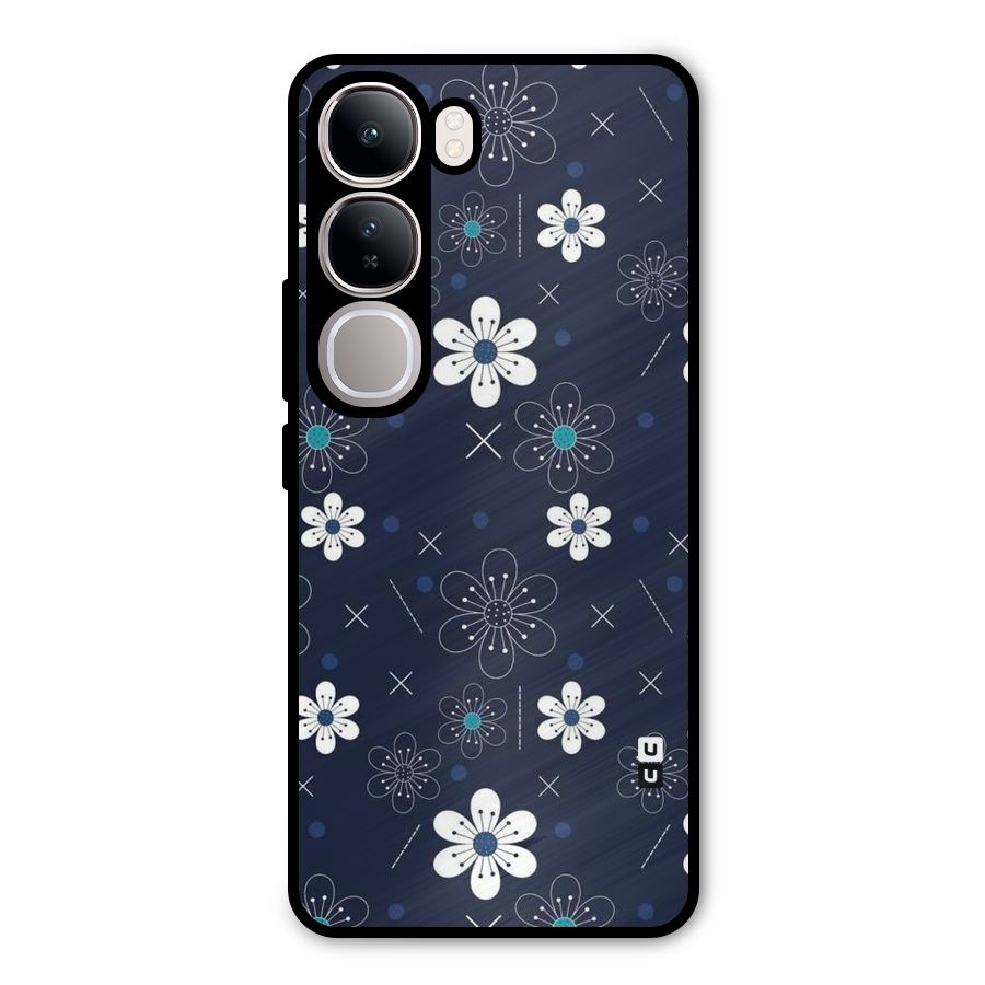 White Floral Shapes Metal Back Case for Vivo Y300