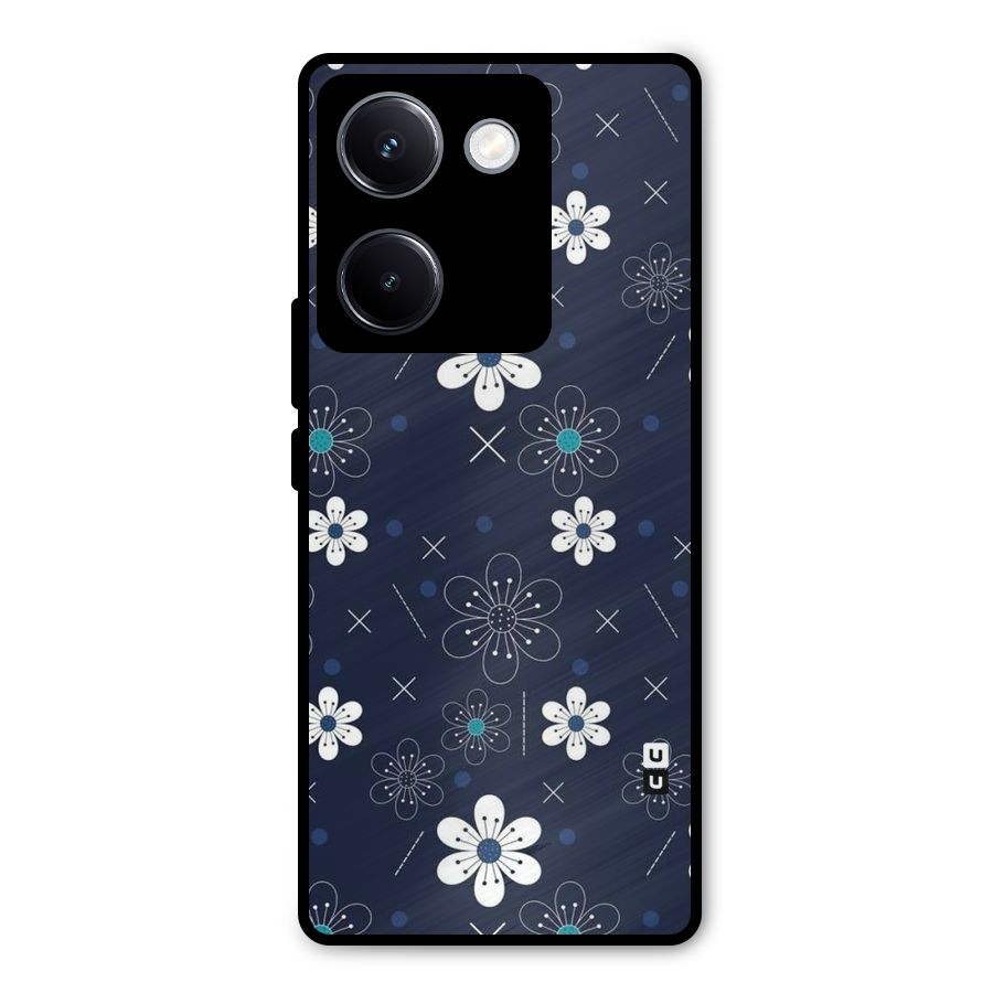 White Floral Shapes Metal Back Case for Vivo Y300 Plus