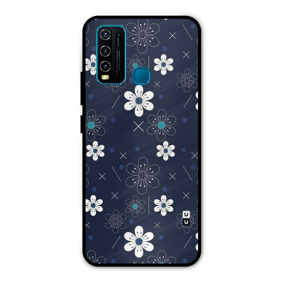 White Floral Shapes Metal Back Case for Vivo Y50