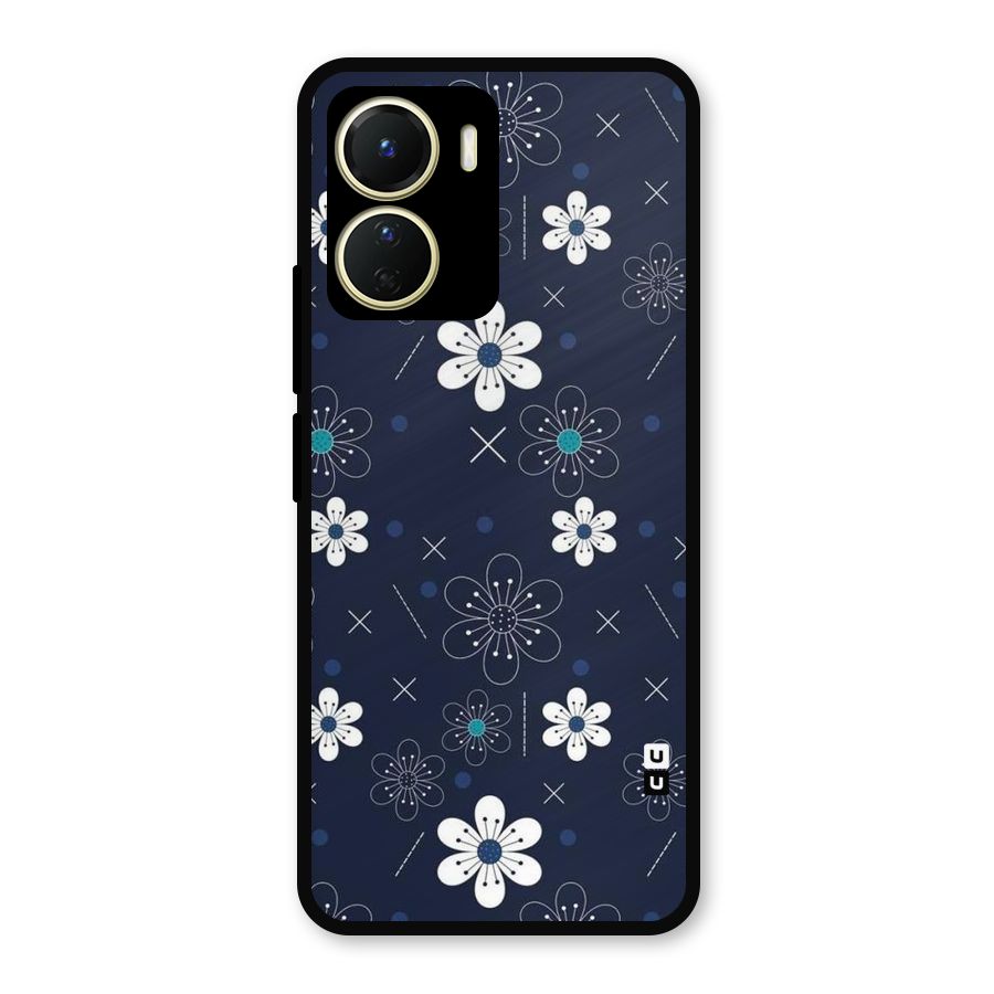 White Floral Shapes Metal Back Case for Vivo Y56