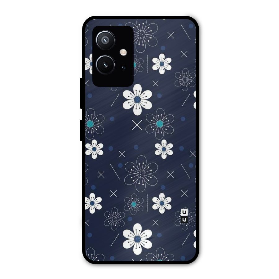 White Floral Shapes Metal Back Case for Vivo Y75 5G