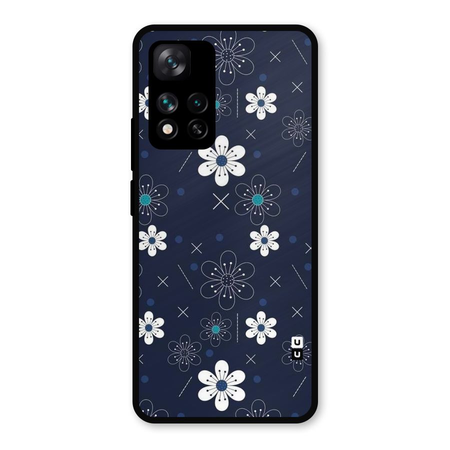 White Floral Shapes Metal Back Case for Xiaomi 11i Hypercharge 5G