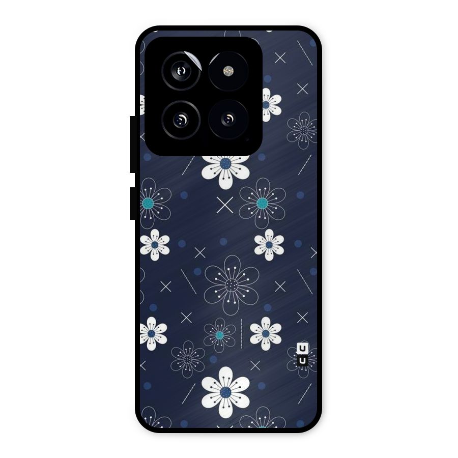 White Floral Shapes Metal Back Case for Xiaomi 14