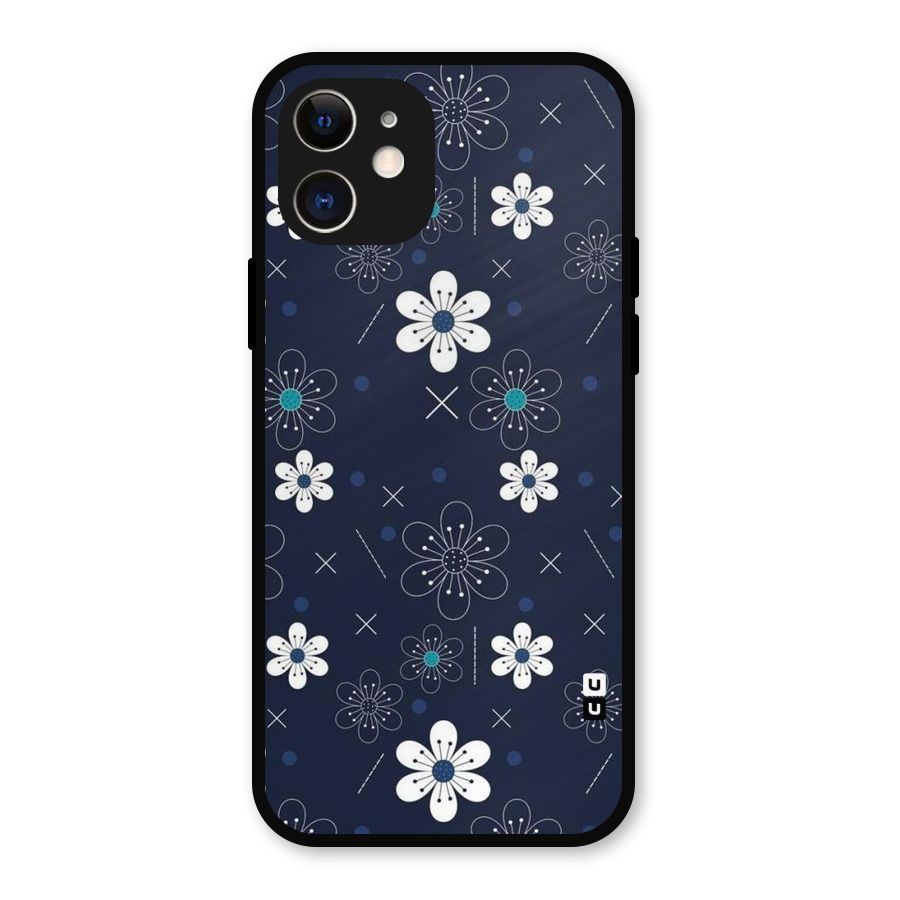 White Floral Shapes Metal Back Case for iPhone 12