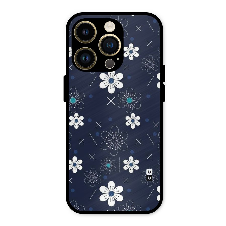 White Floral Shapes Metal Back Case for iPhone 14 Pro