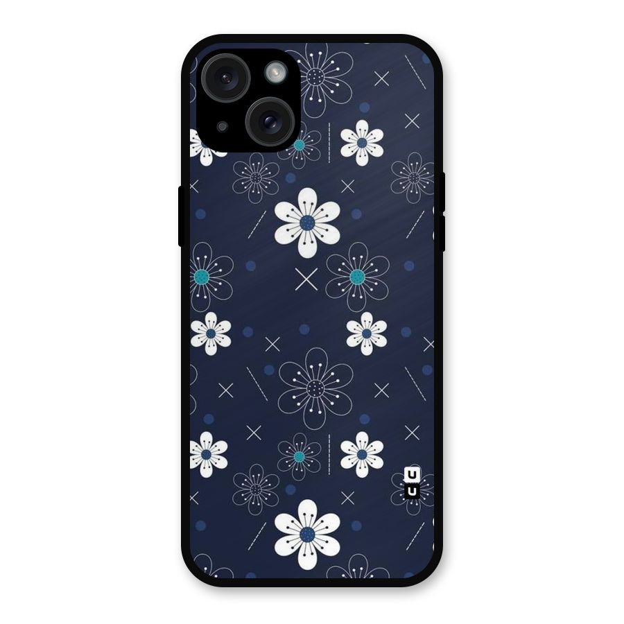 White Floral Shapes Metal Back Case for iPhone 15 Plus
