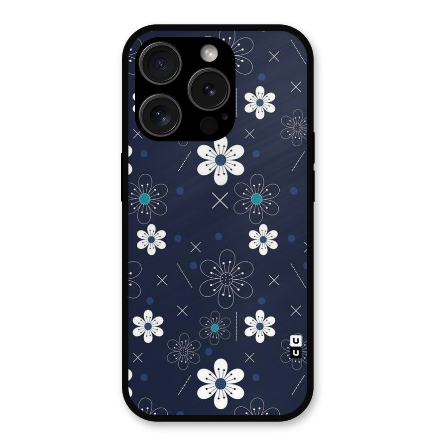 White Floral Shapes Metal Back Case for iPhone 15 Pro