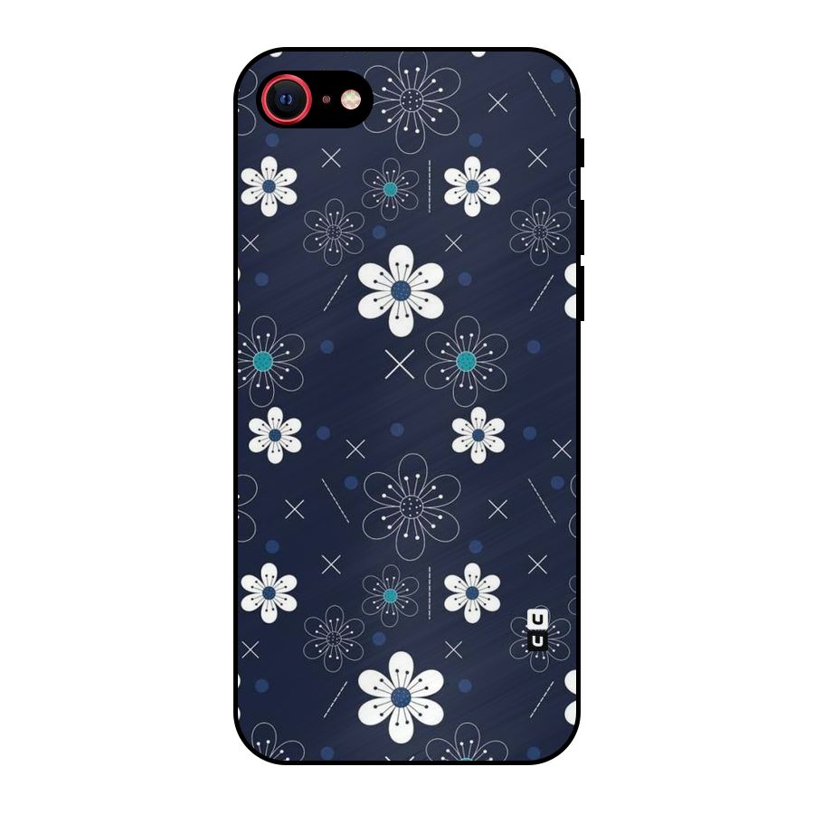 White Floral Shapes Metal Back Case for iPhone 7