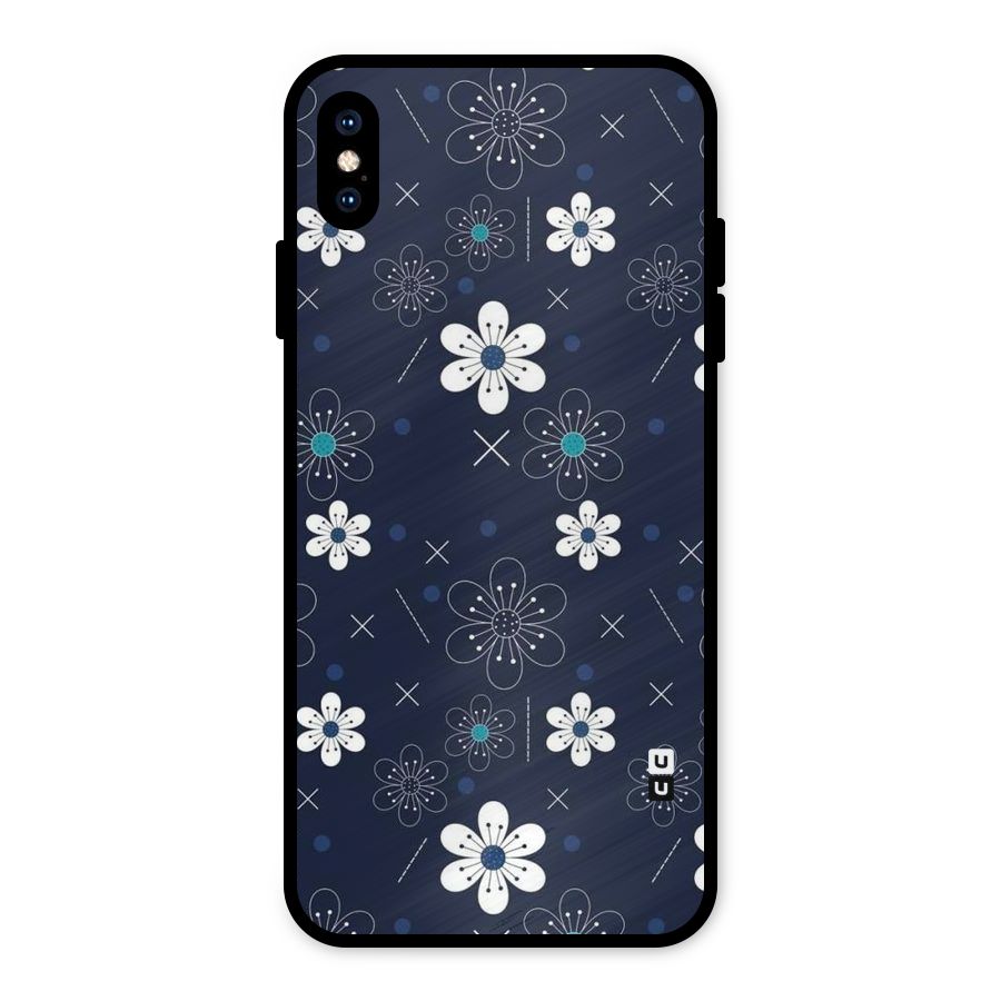 White Floral Shapes Metal Back Case for iPhone XS Max