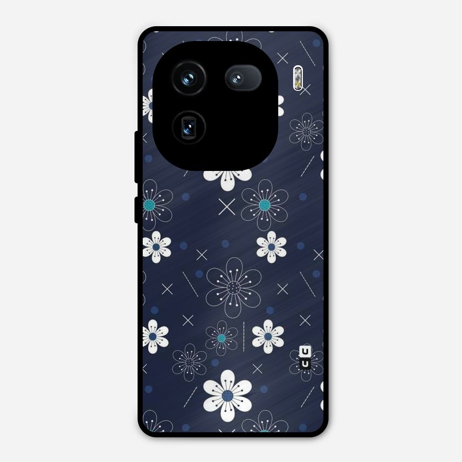 White Floral Shapes Metal Back Case for iQOO 12