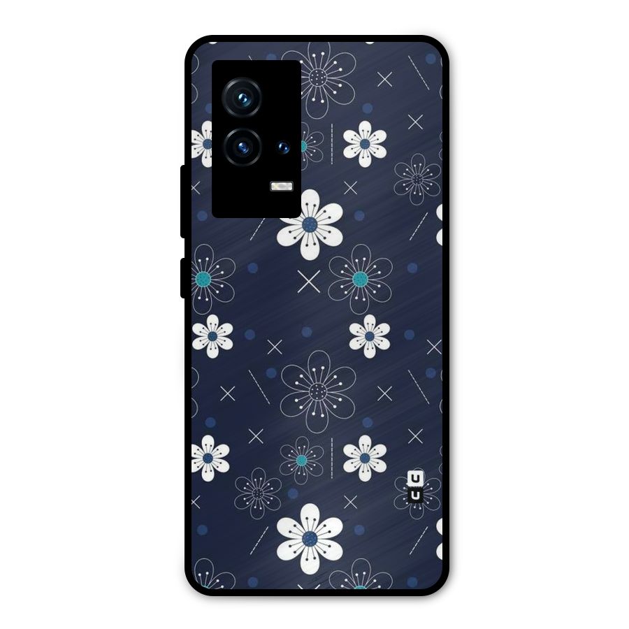 White Floral Shapes Metal Back Case for iQOO 9 5G