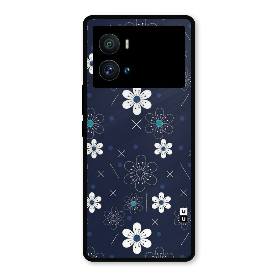 White Floral Shapes Metal Back Case for iQOO 9 Pro